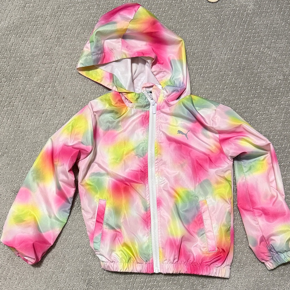 Puma Girls' Pink Multicolor Tie-Dye Hooded Windbreaker